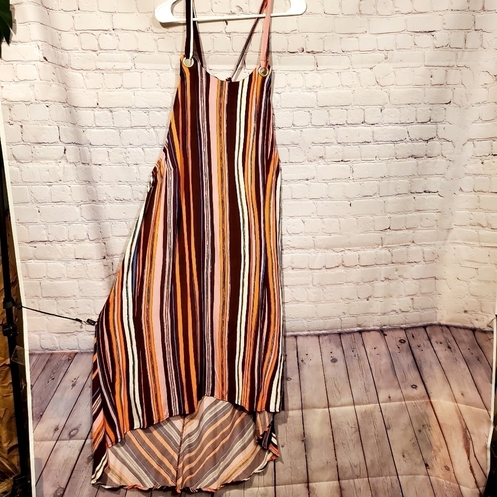 NWT AVA & VIV STRIPED HIGH LOW HEM PULL THROUGH NECKLINE STRAP DRESS